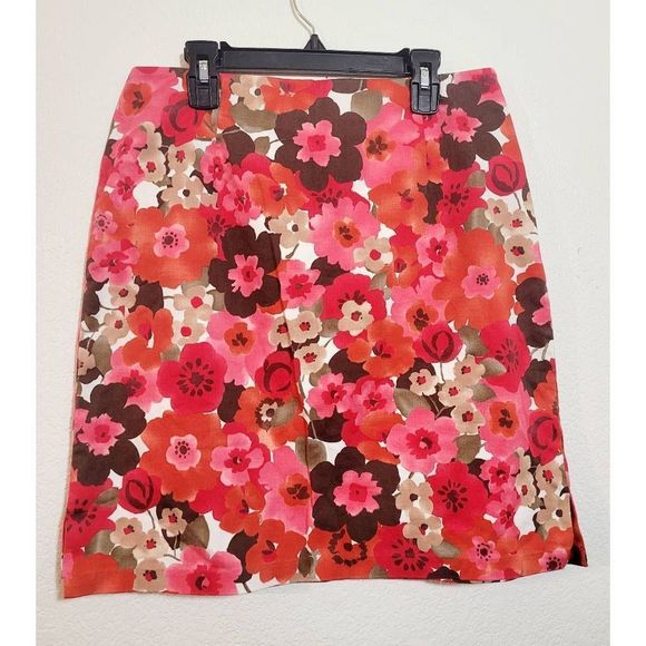 Ann Taylor Stretch Floral A-line Skirt Womens Size 8 Side Zipper - Picture 1 of 6